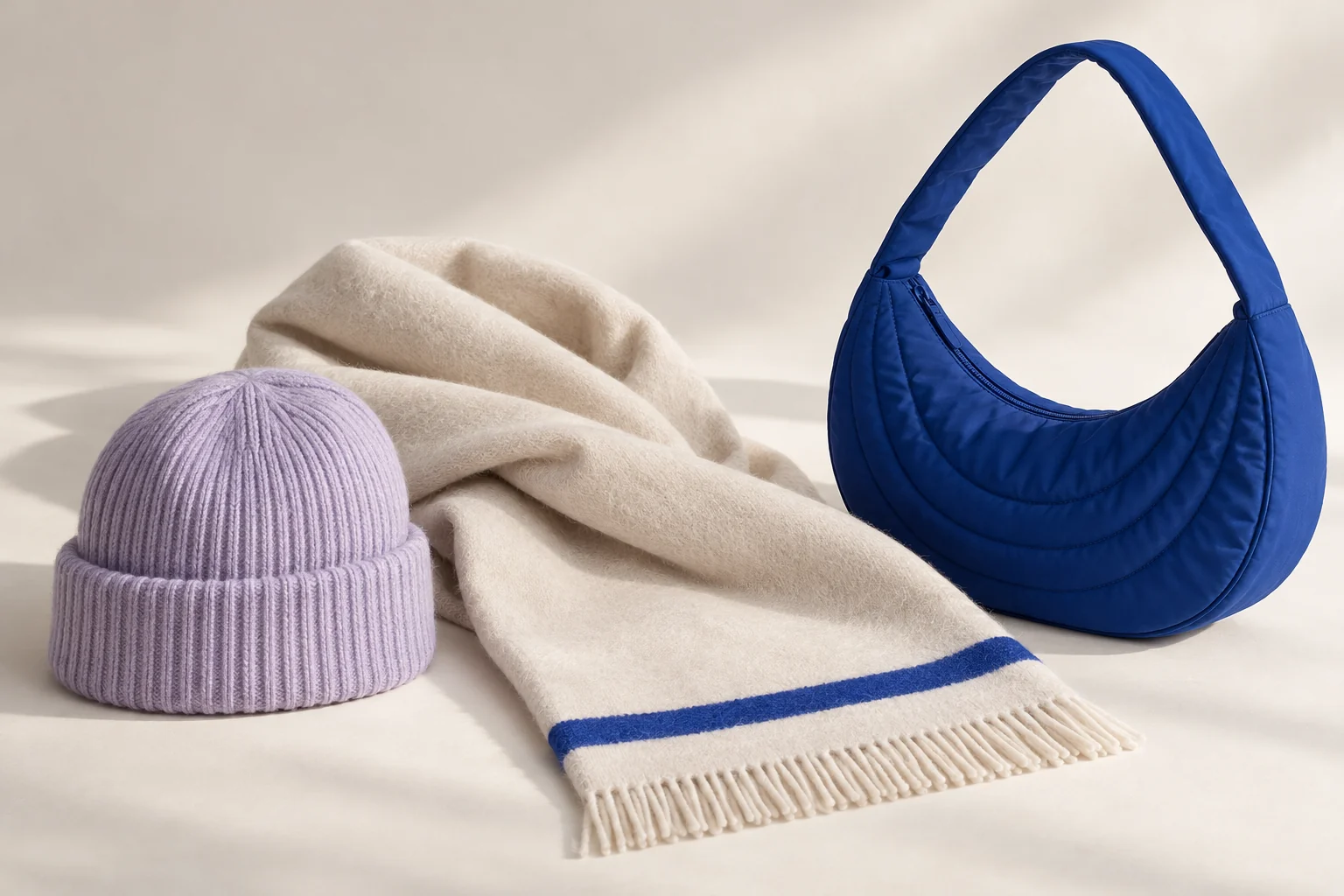 AI design concept: Quiet Volume coordinated headwear, scarf and bag