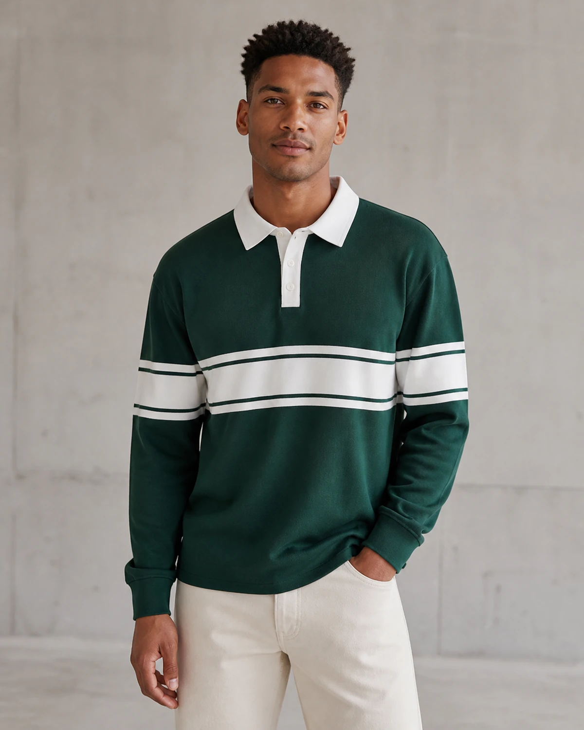 Striped Long-Sleeve Polo Sweater