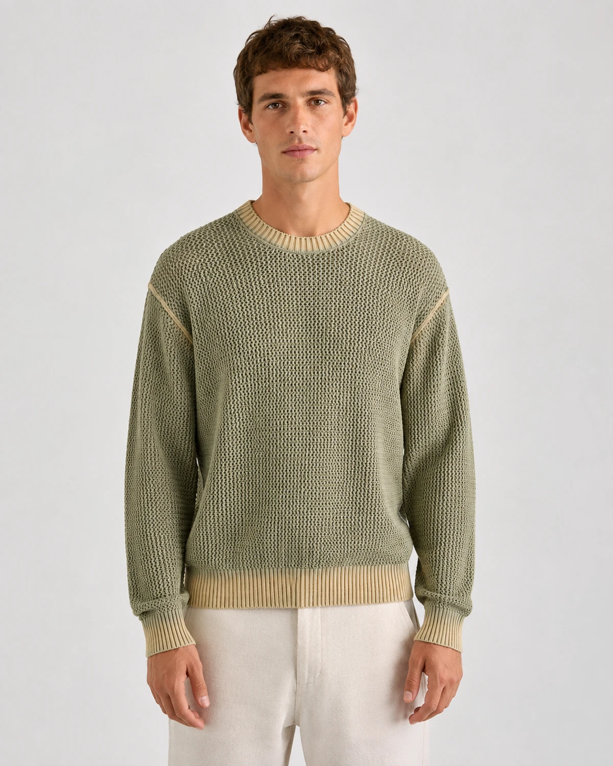 Contrast-Hem Crewneck Sweater