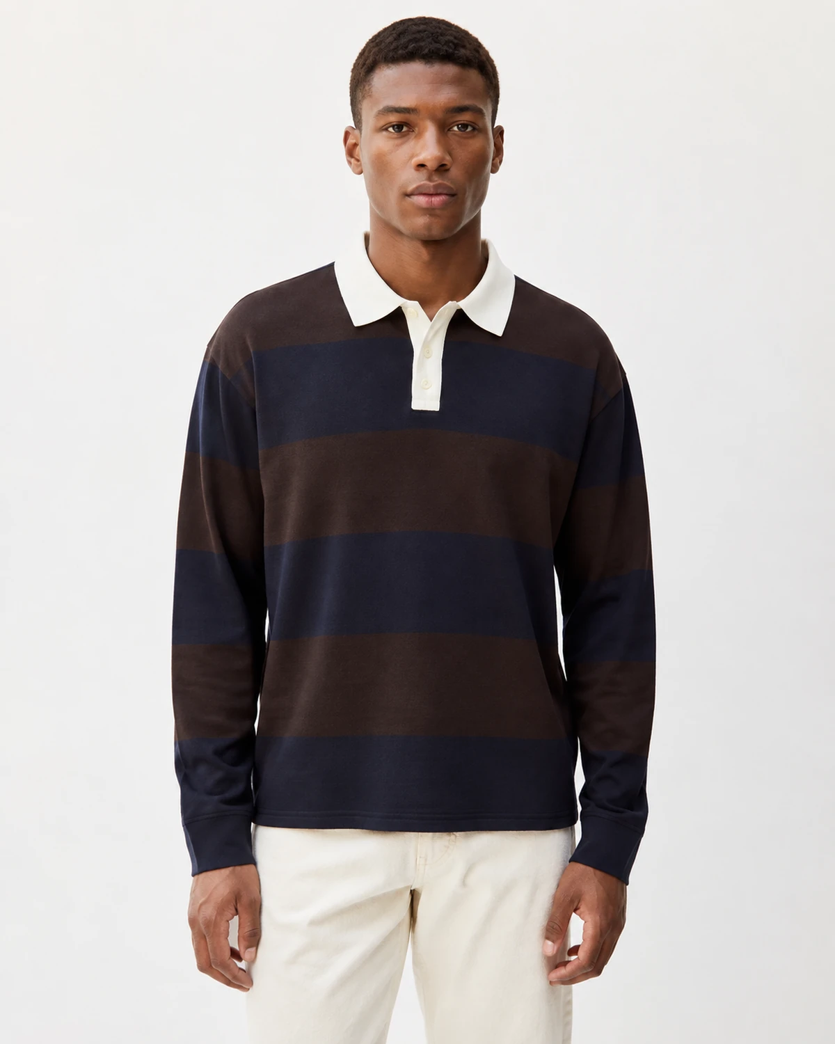Wide-Stripe Polo Sweater