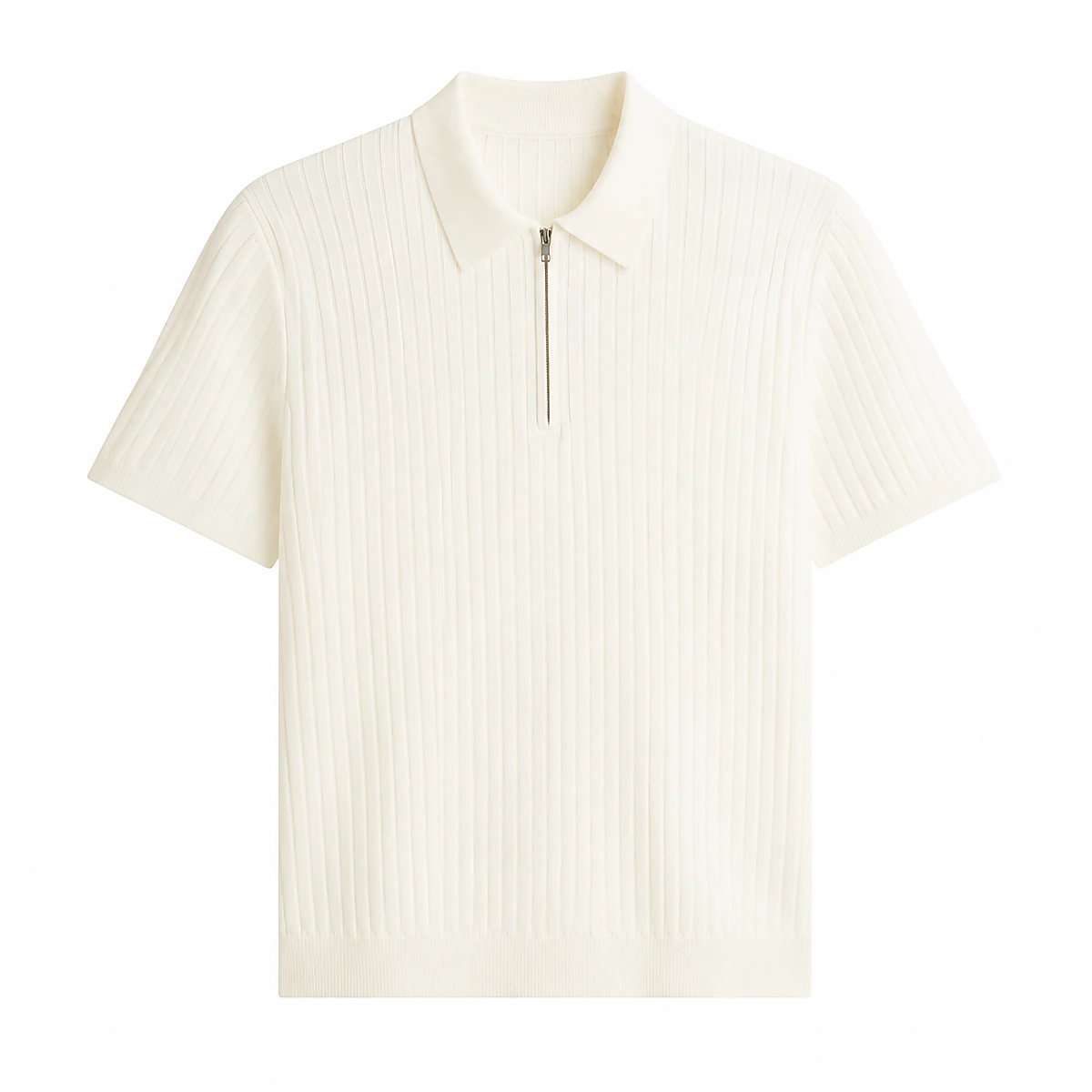 Zip-Collar Short-Sleeve Sweater