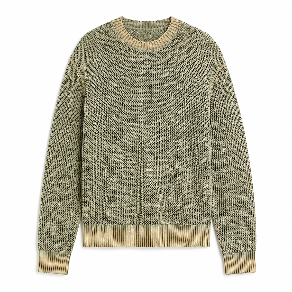 Contrast-Hem Crewneck Sweater