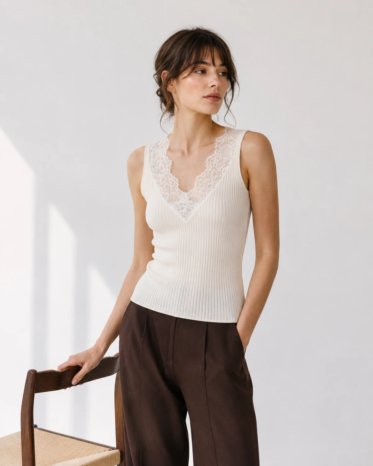 Lace-Trim Ribbed Top