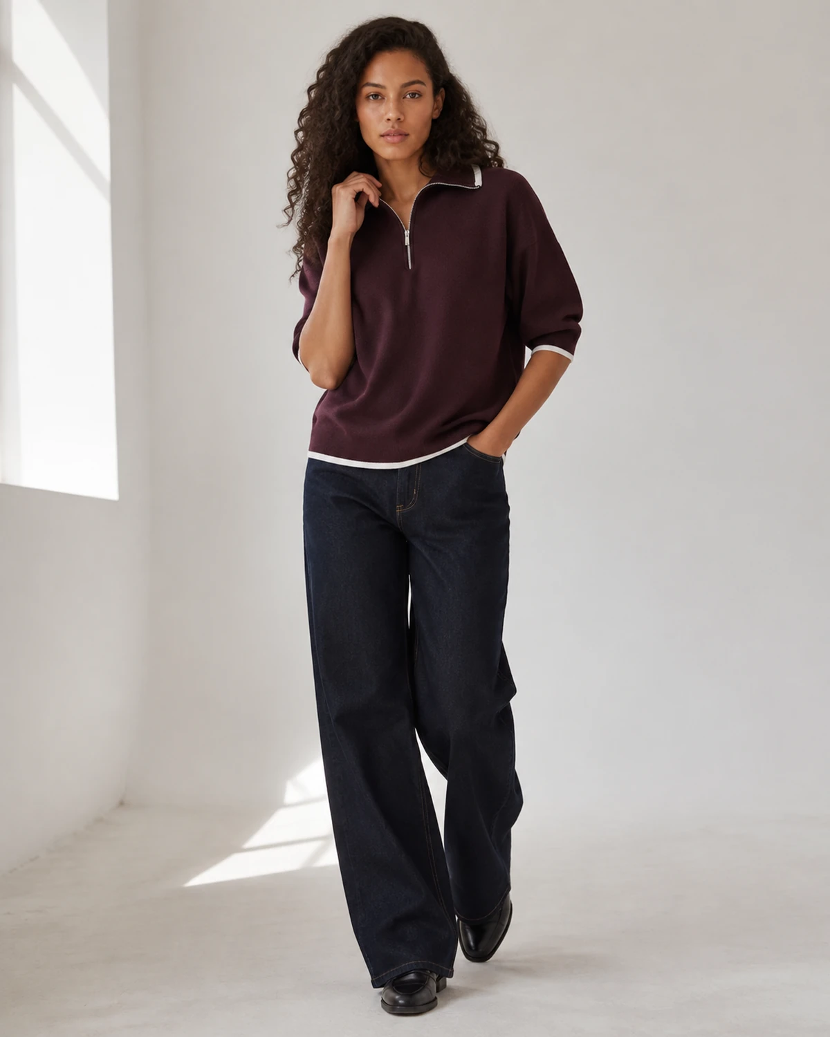 Short-Sleeve Polo Sweater
