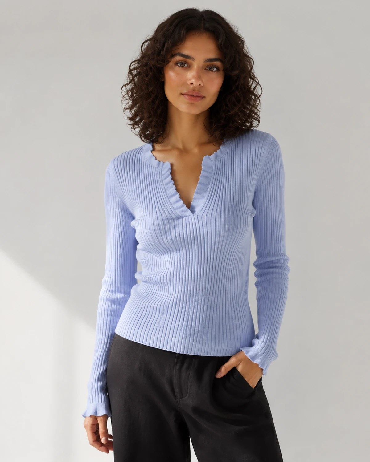 Ribbed V-Neck Sweater