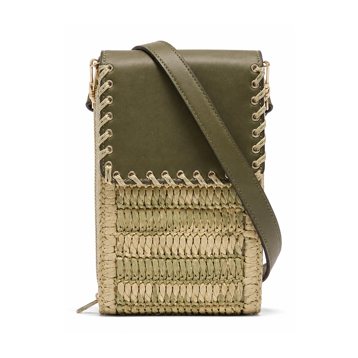 Pochette bandoulière tressée olive