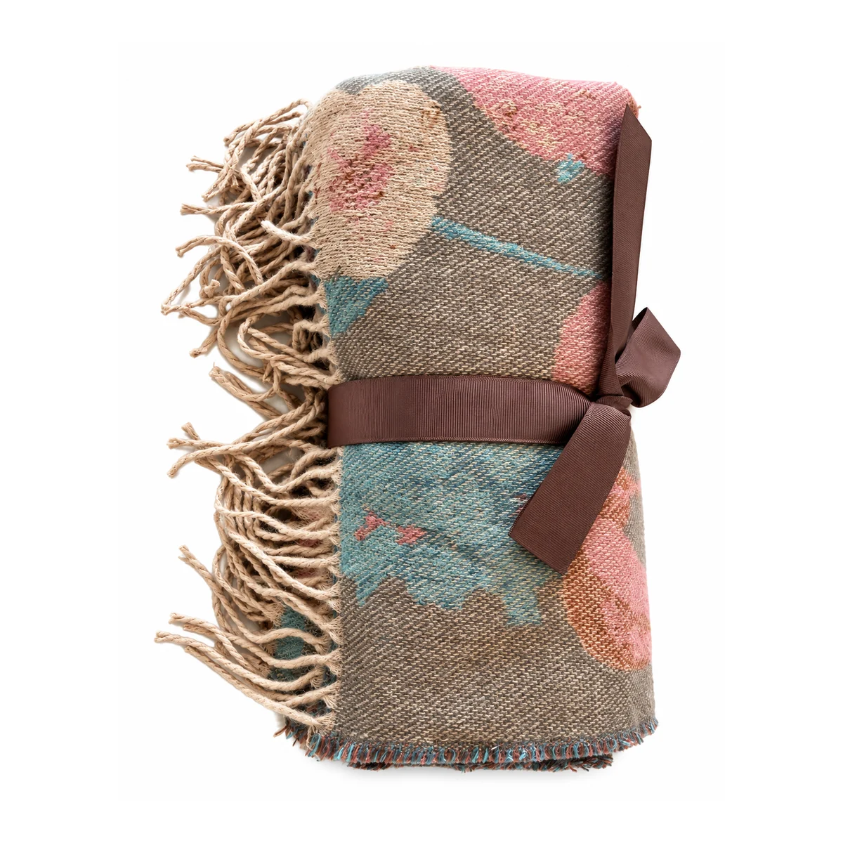 Manta jacquard botânica com franjas