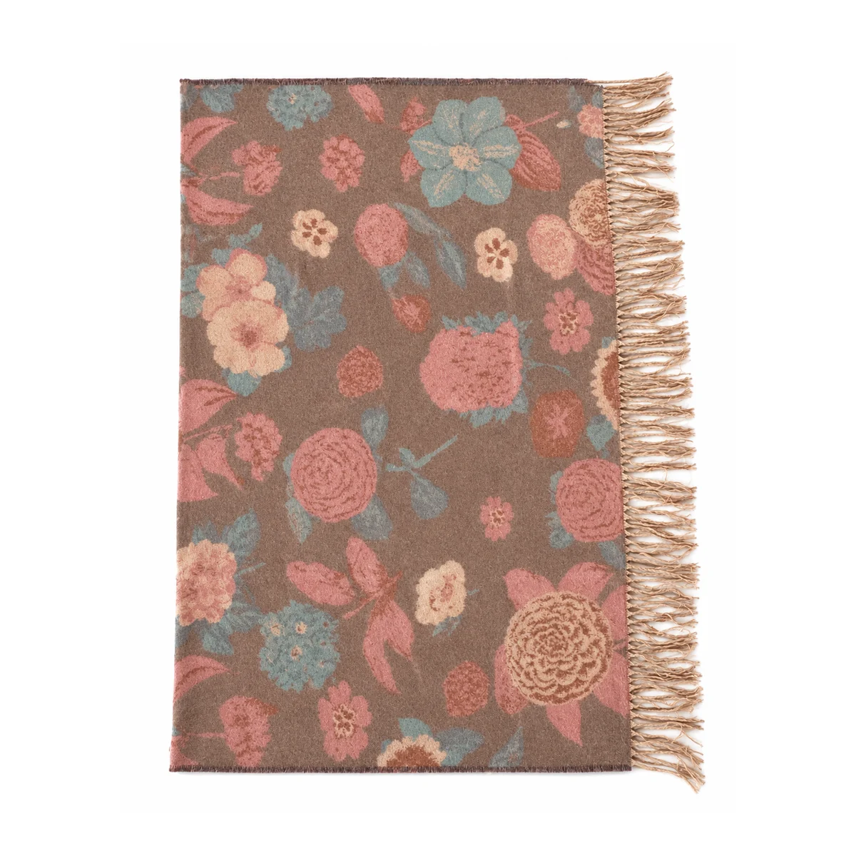 Manta jacquard botânica com franjas