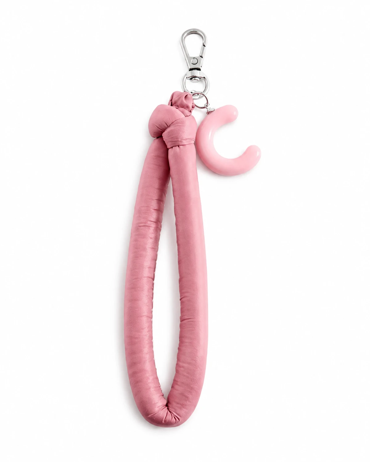 Pink halvmåneformet nøglekæde med håndledsrem