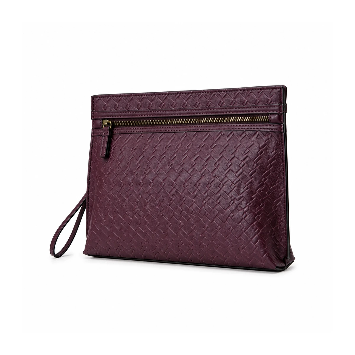 Plommefarvet vævet clutch med lynlås