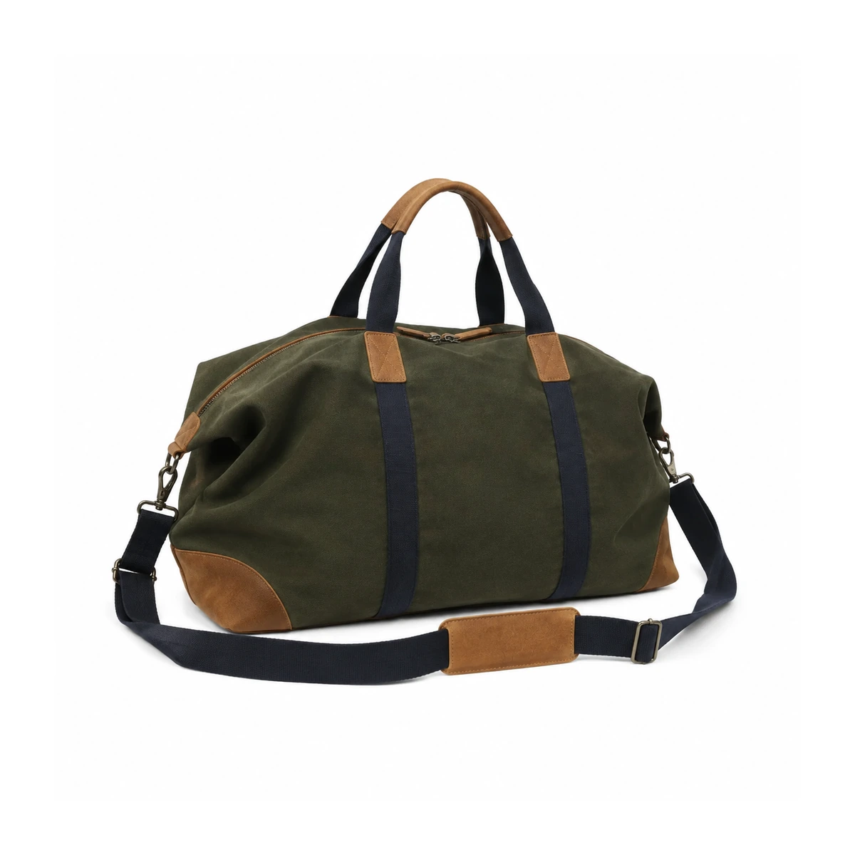 Weekendduffel i skovgrøn og camelbeige