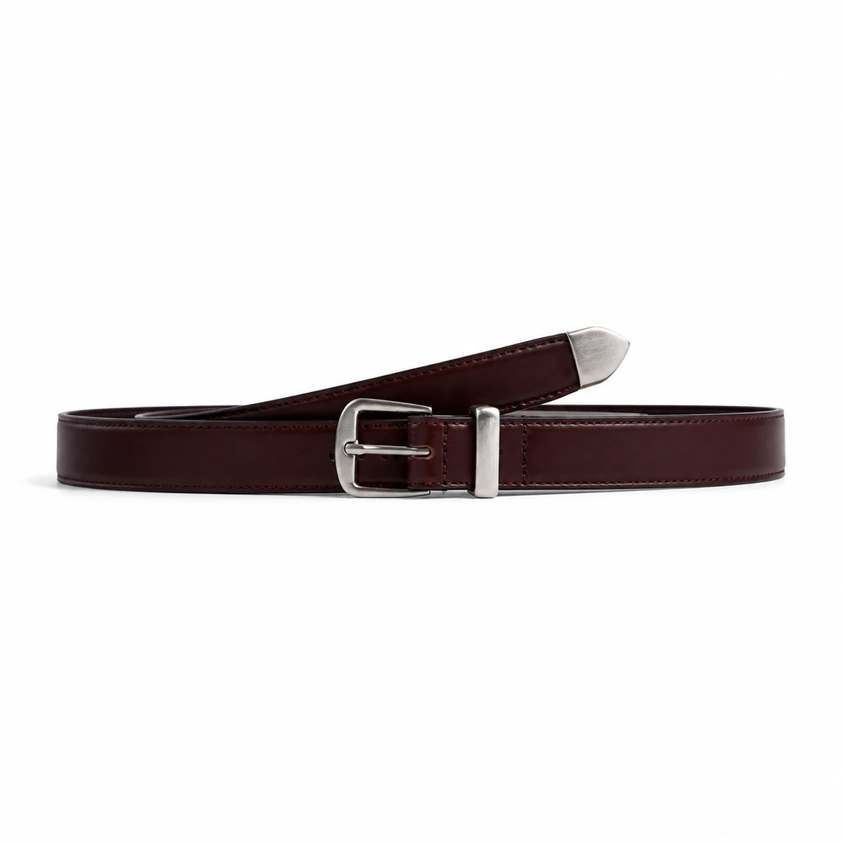 Burgundy Slim Leather Belt