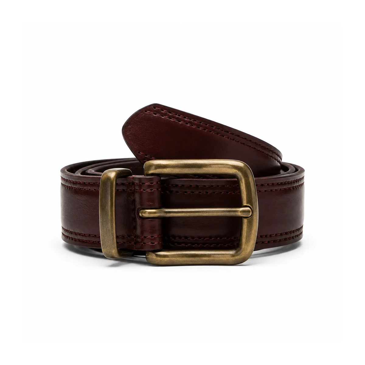 Burgundy Double-Channel Leather Belt