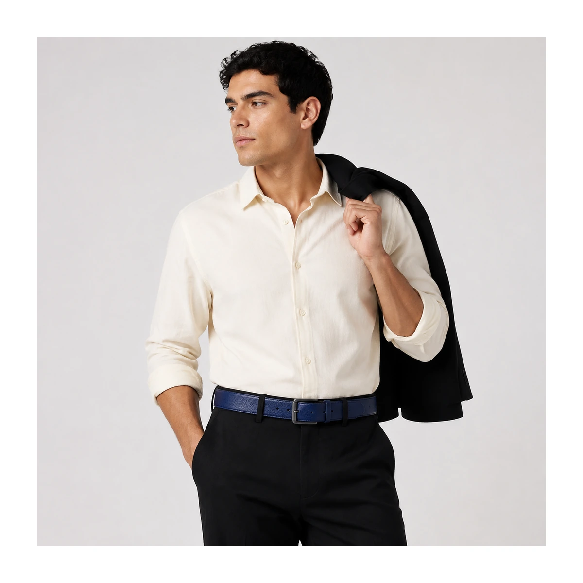 Navy Slim Dress Belt