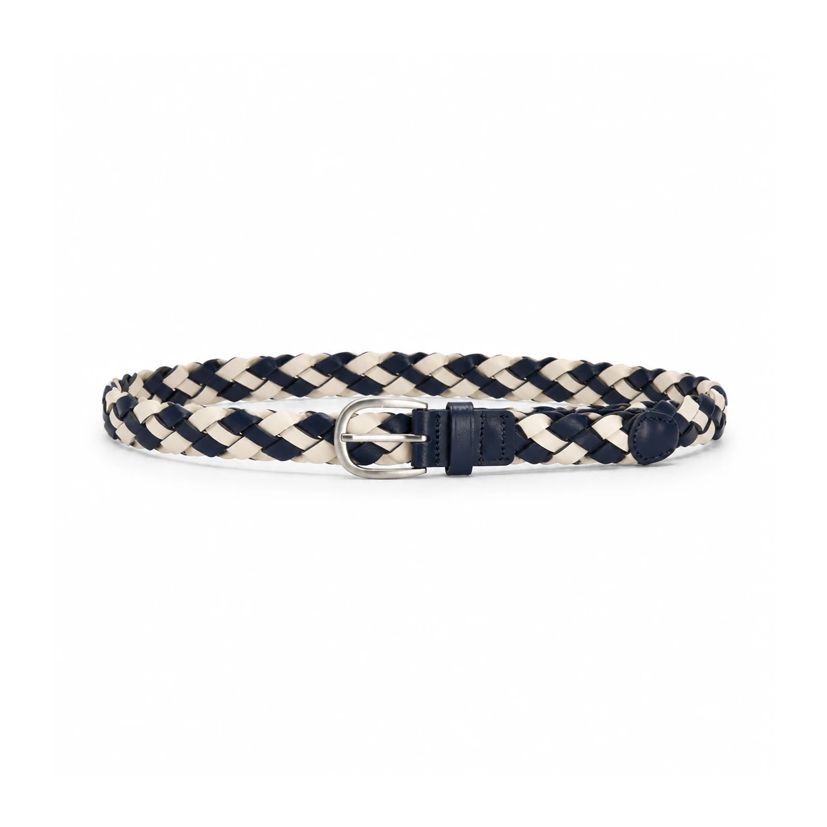 Navy-Ivory Braided Rope Belt
