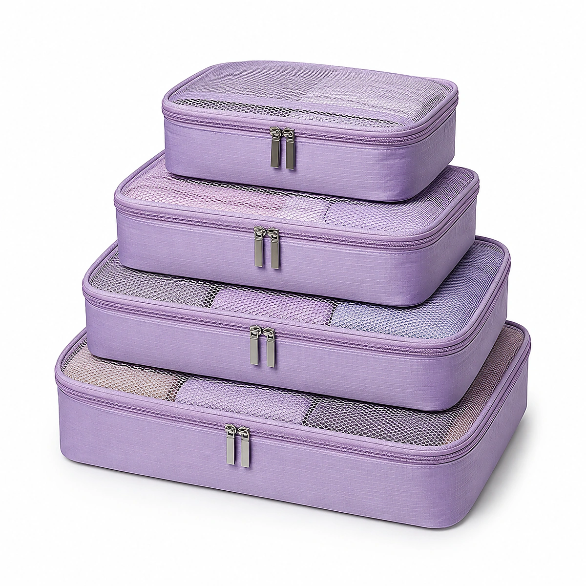 Conjunto de cubos organizadores de bagagem em tela lavanda