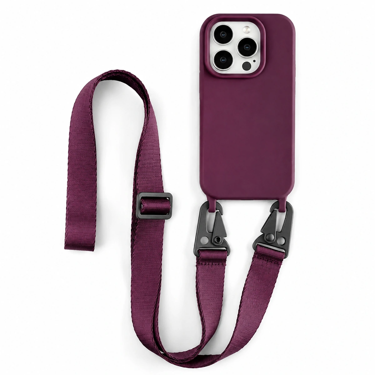 Etui na telefon z szerokim paskiem w kolorze jagodowym