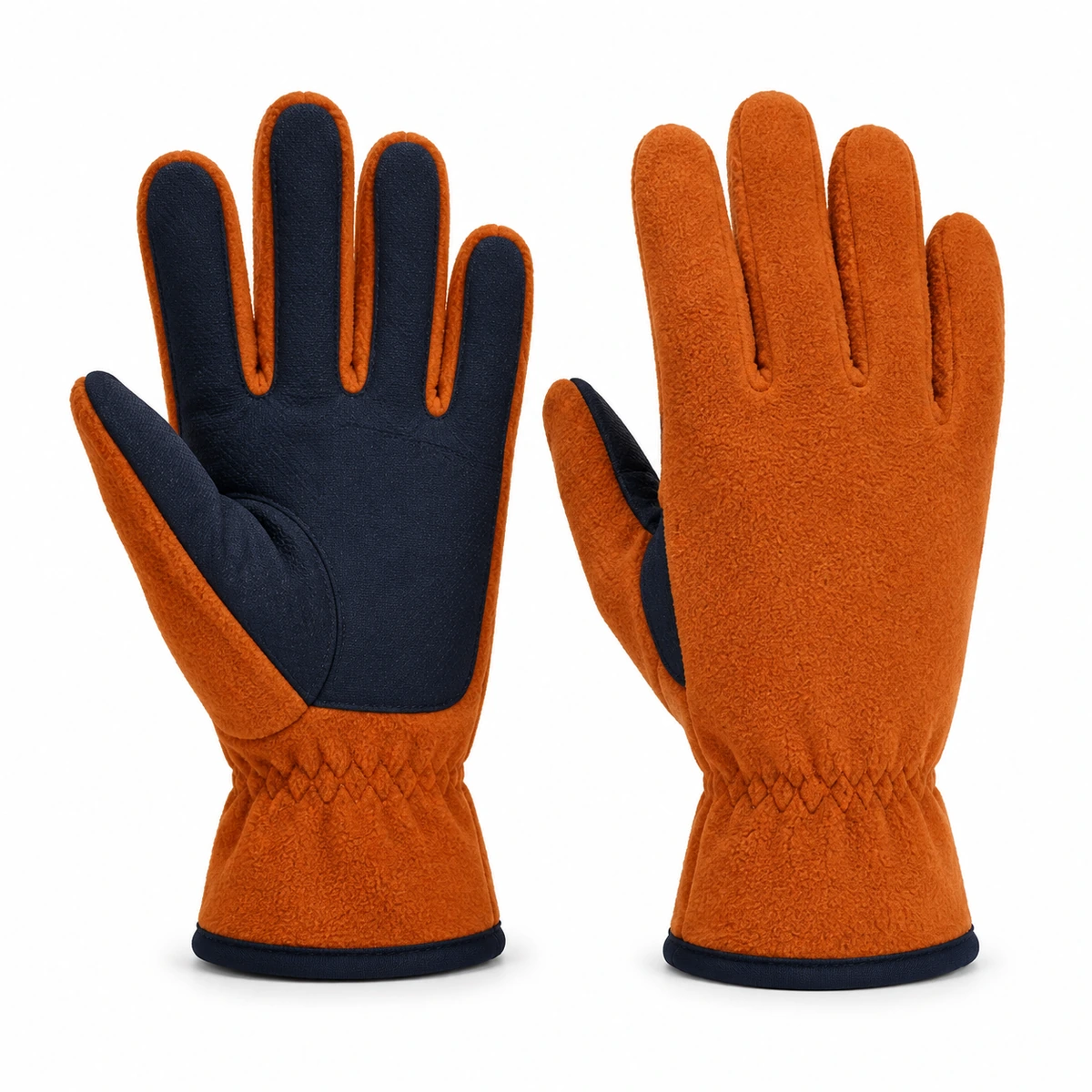 Brændt orange og marineblå fleecehandsker