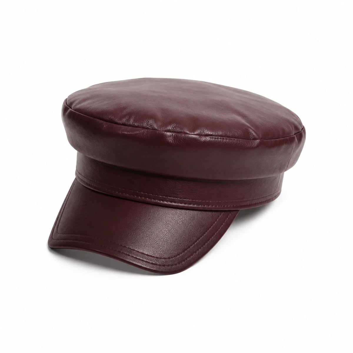 Casquette gavroche bordeaux foncé en simili cuir