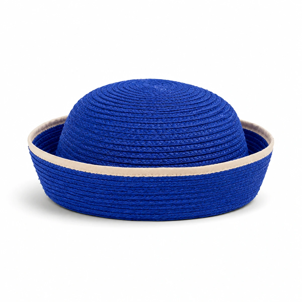 Chapeau tissé bleu cobalt à bord roulé