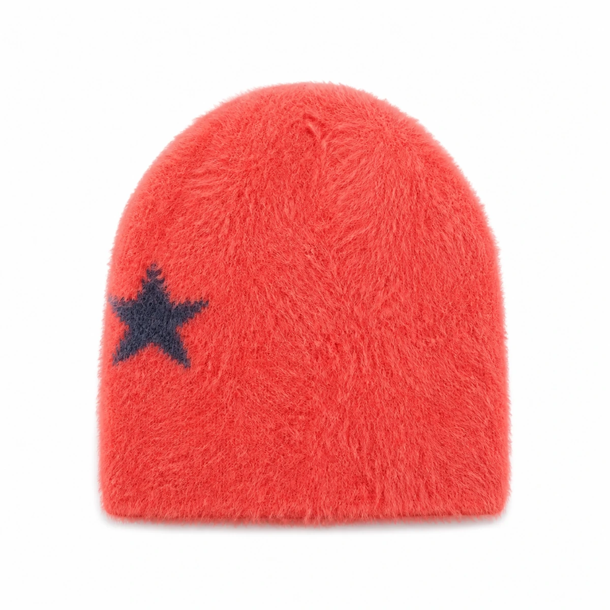 Bonnet étoilé corail en maille brossée