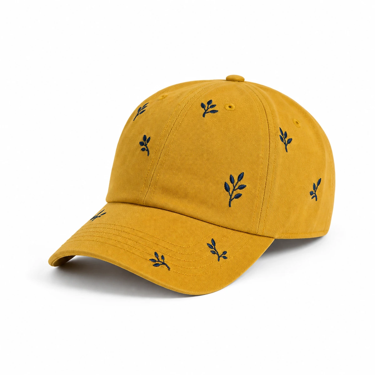 Casquette baseball moutarde à broderie botanique
