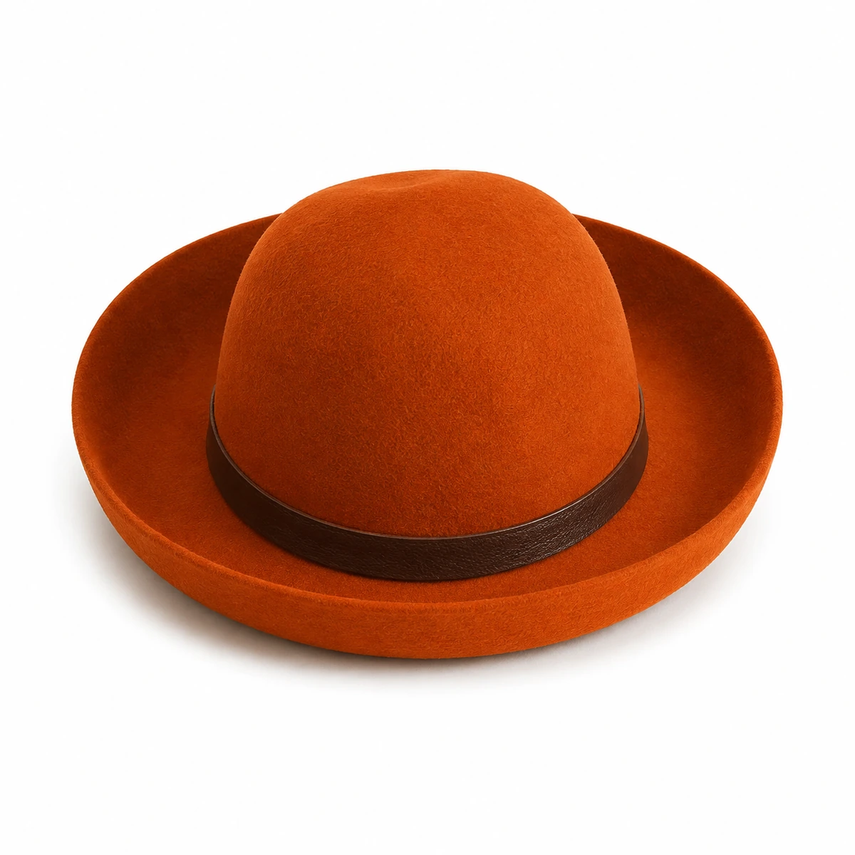 Chapeau en feutre orange brûlé à bord rond