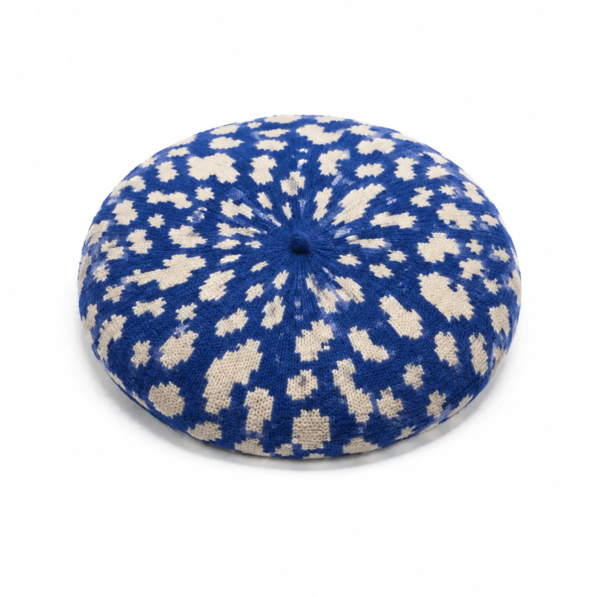 Béret crocheté cobalt et ivoire