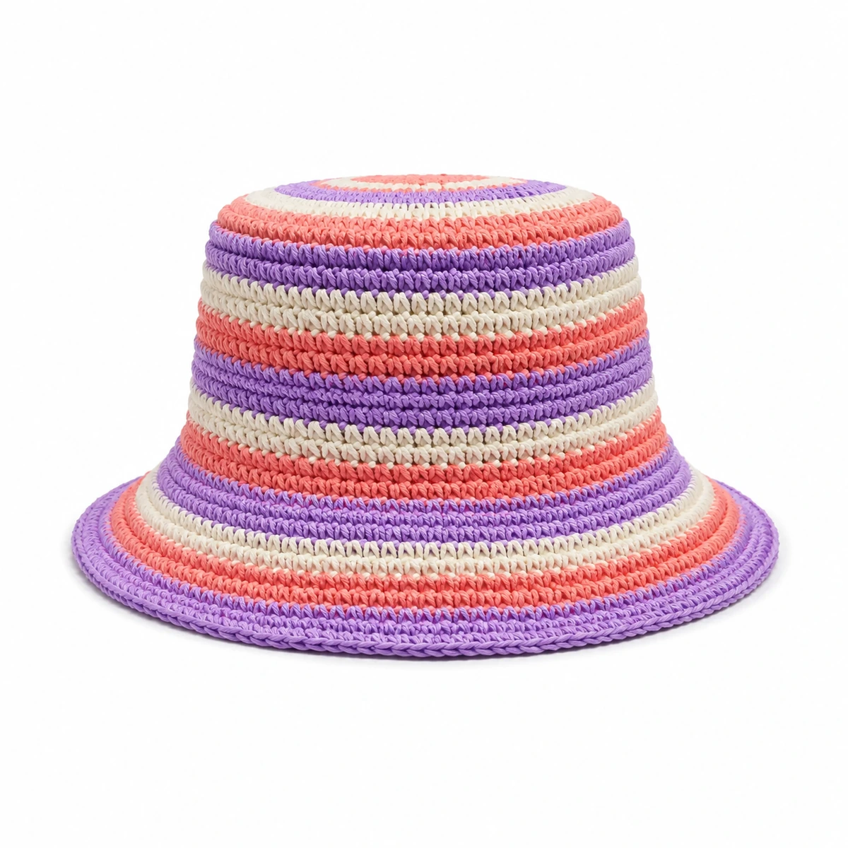 Bob crocheté rayé violet et corail