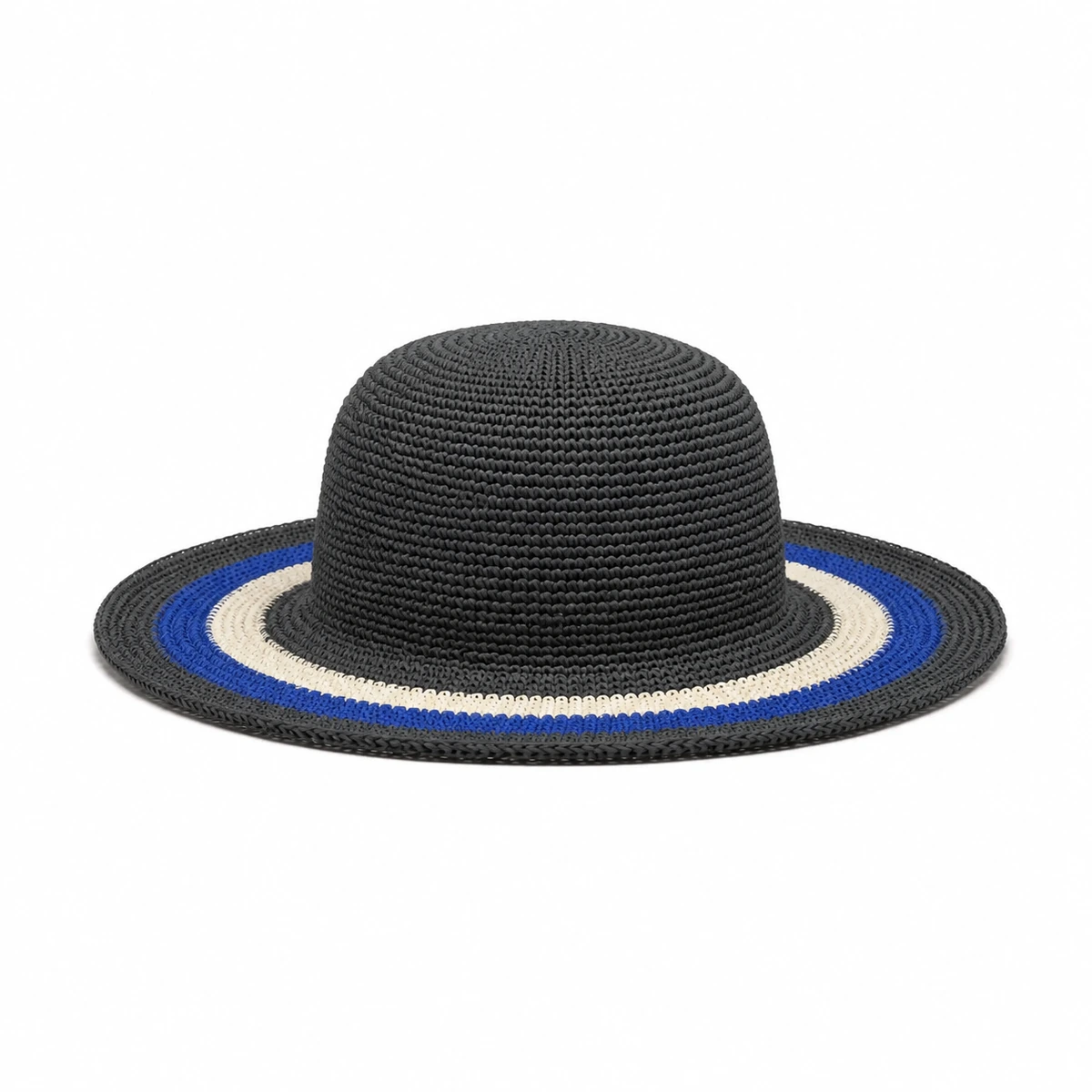 Chapeau à bord crocheté anthracite et cobalt