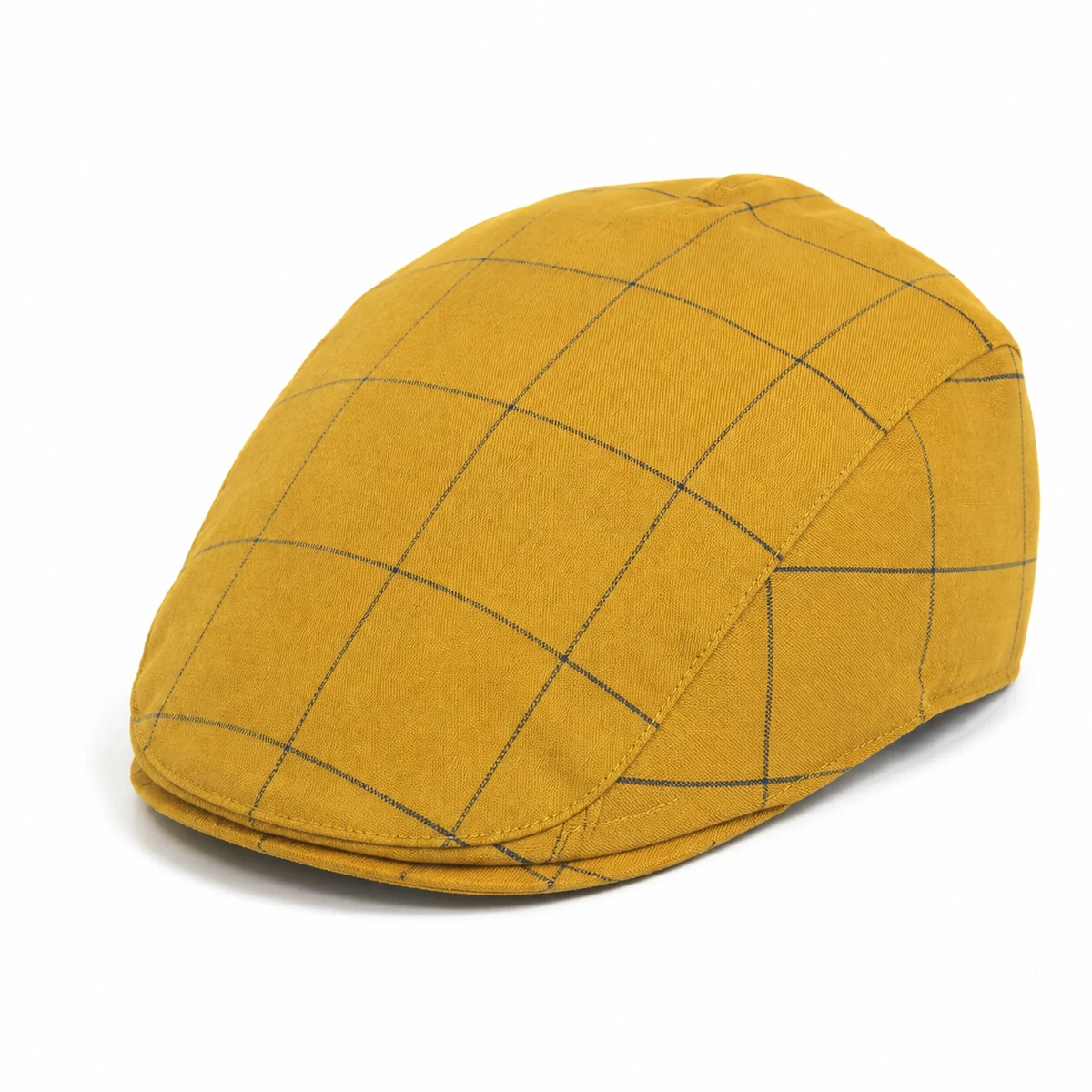 Casquette plate à carreaux moutarde