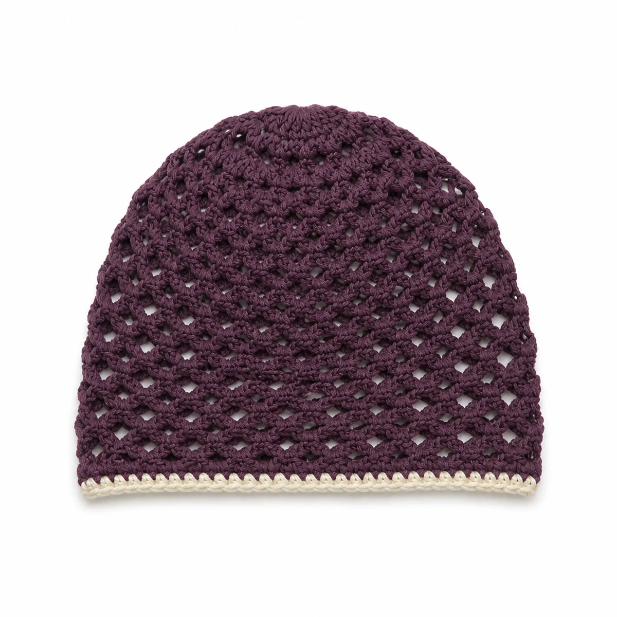 Bonnet crocheté ajouré prune
