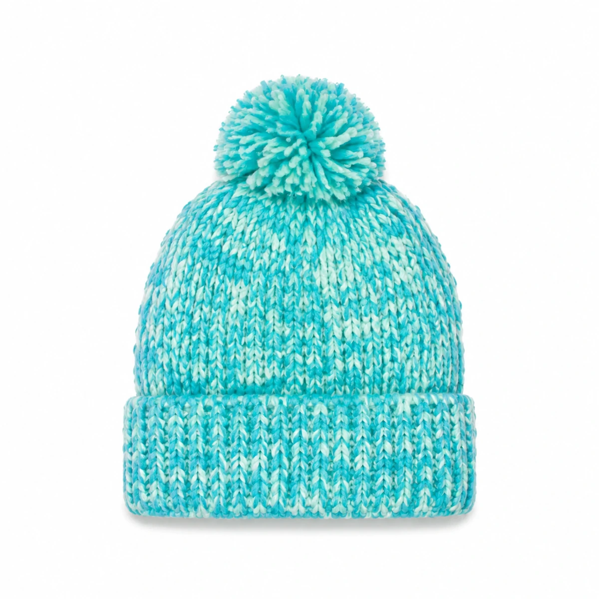 Bonnet à pompon turquoise moucheté