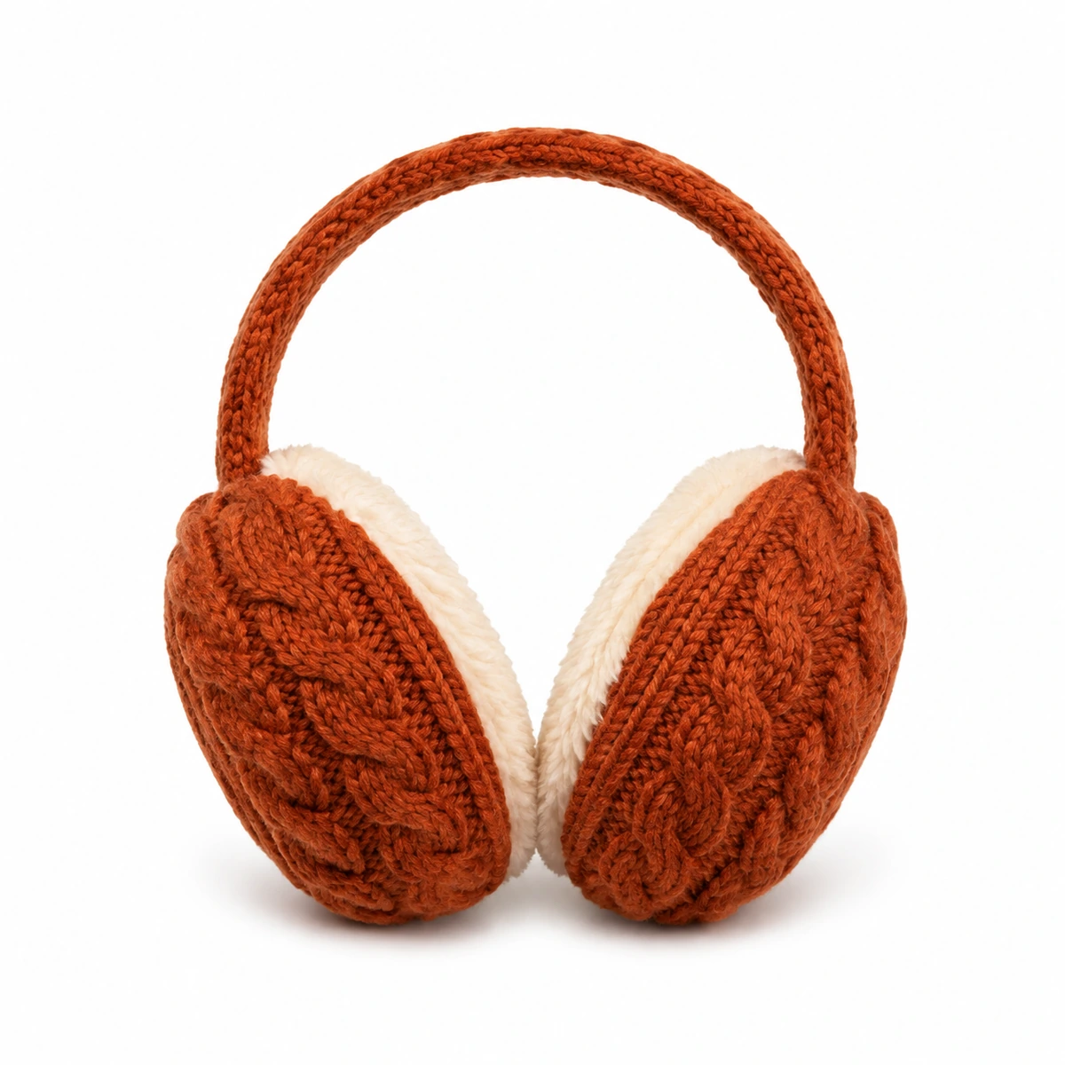Protège-oreilles orange brûlé en maille torsadée