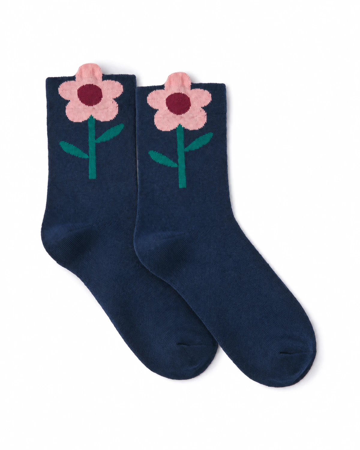Marineblå ankelsokker med blomster